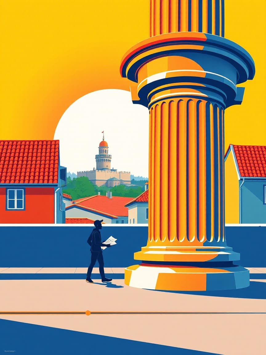 Illustrated poster: Asclepios. 2000 Years on a Hill. Guided Tour in Cartagena