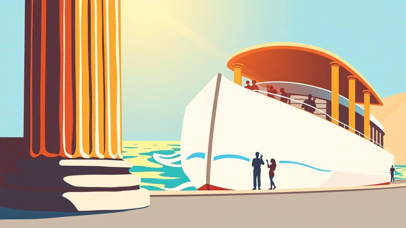 Illustrated poster: 'CARTAGENA ROMANA Y MEDITERRANEA'. Guided tour with boat trip in Cartagena