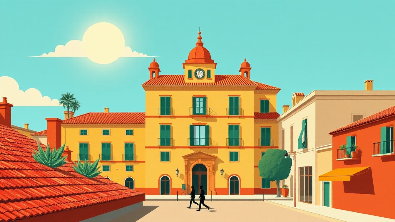 Cartel ilustrado: Palacio Bucarelli: Entrada en Bucarelli Palace, Sevilla