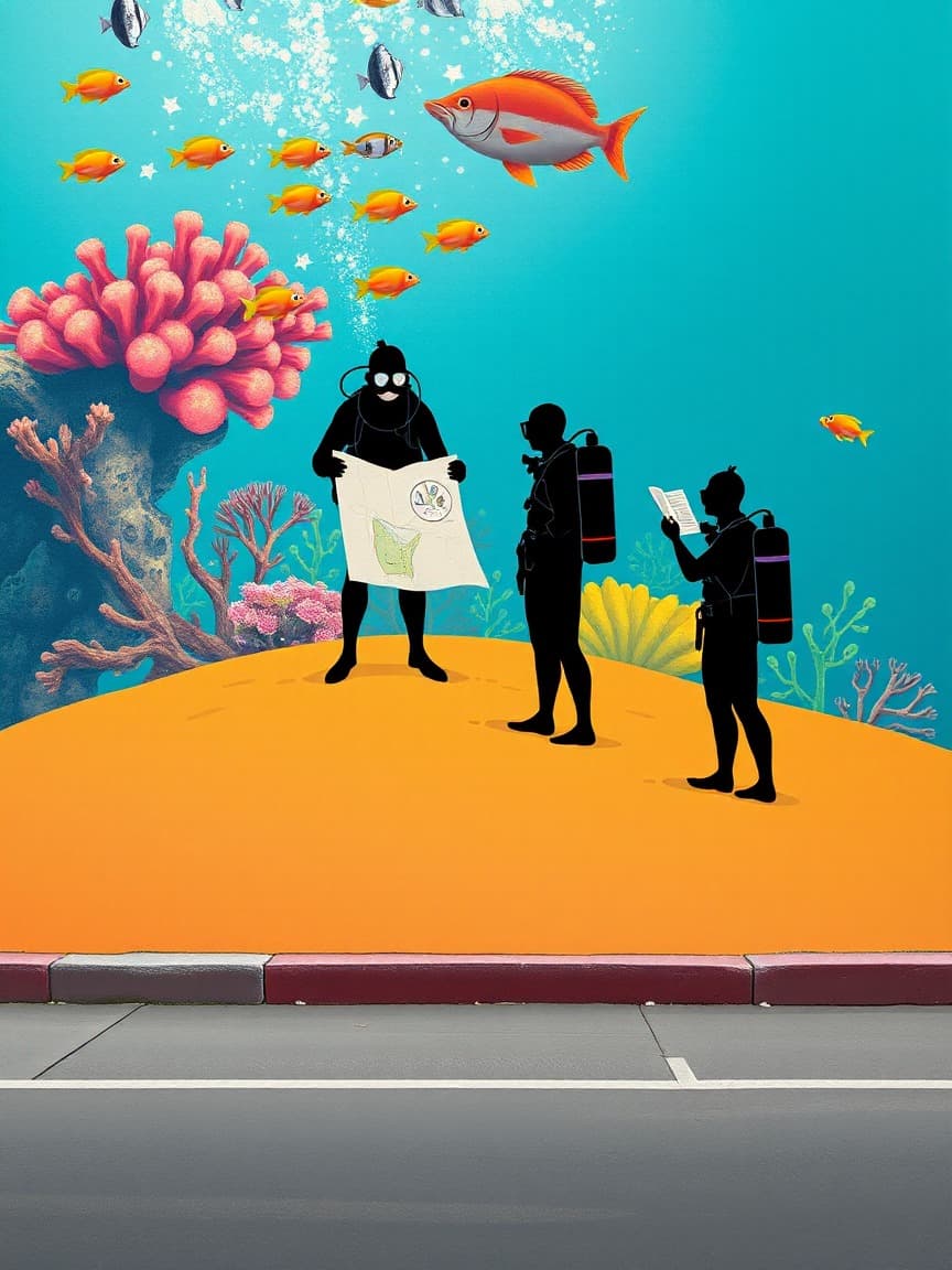 Illustrated poster: Tenerife: First diving experience at Actividades acuáticas en Tenerife, Adeje