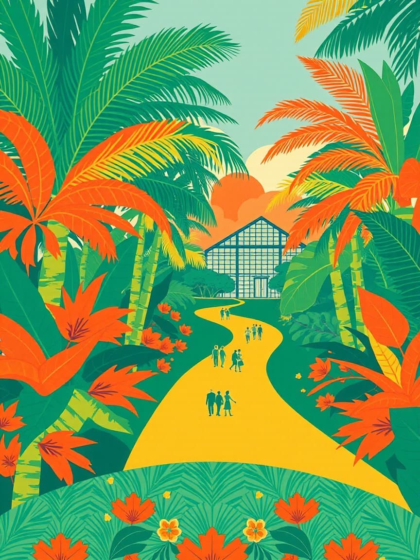 Locandina illustrata: Palmetum de Santa Cruz de Tenerife: Ingresso presso Palmetum, Santa Cruz de Tenerife
