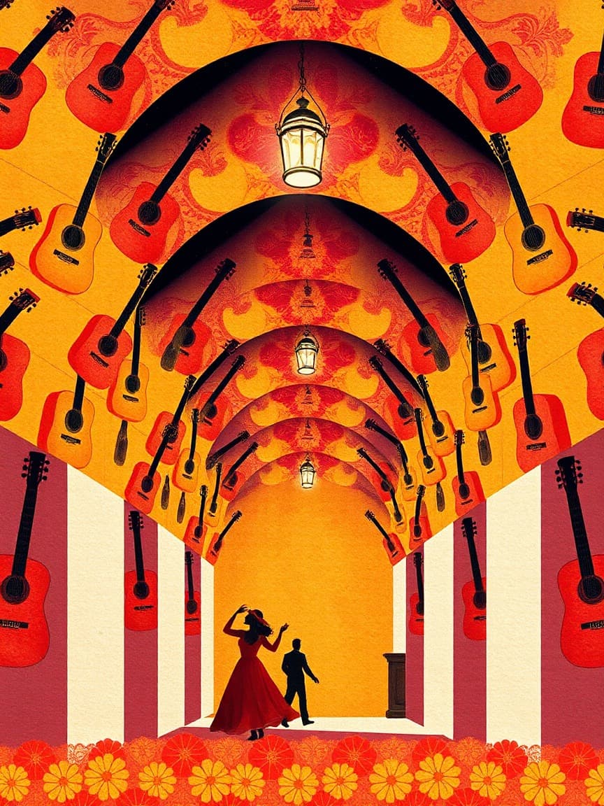 Illustrated poster: Palacio del Embrujo Sevilla: Flamenco Show at Tablao Flamenco El Palacio Andaluz, Seville