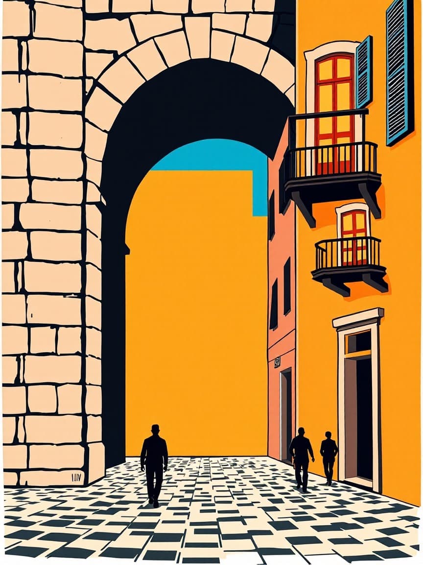 Illustrated poster: 'From the Theatre to Domus del Portico'. Guided tour at Museo del Teatro Romano, Cartagena