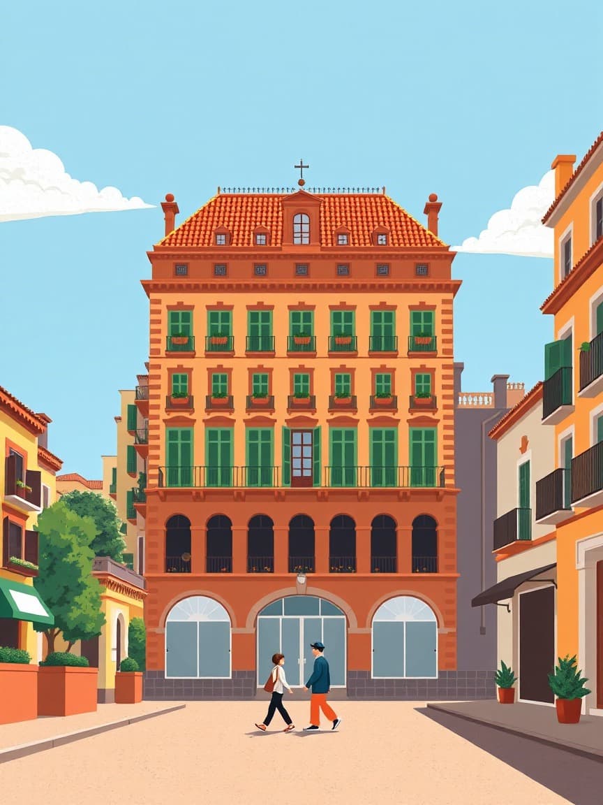 Cartel ilustrado: Palacio Bucarelli: Entrada en Bucarelli Palace, Sevilla
