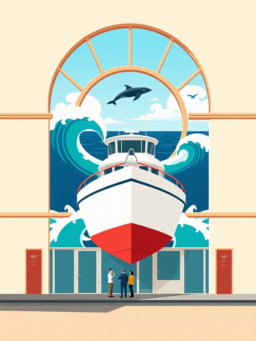 Locandina illustrata: Costa Adeje: Crociera guidata di 2 ore per avvistare balene e delfini presso Cruceros en Los Cristianos, Santa Cruz de Tenerife