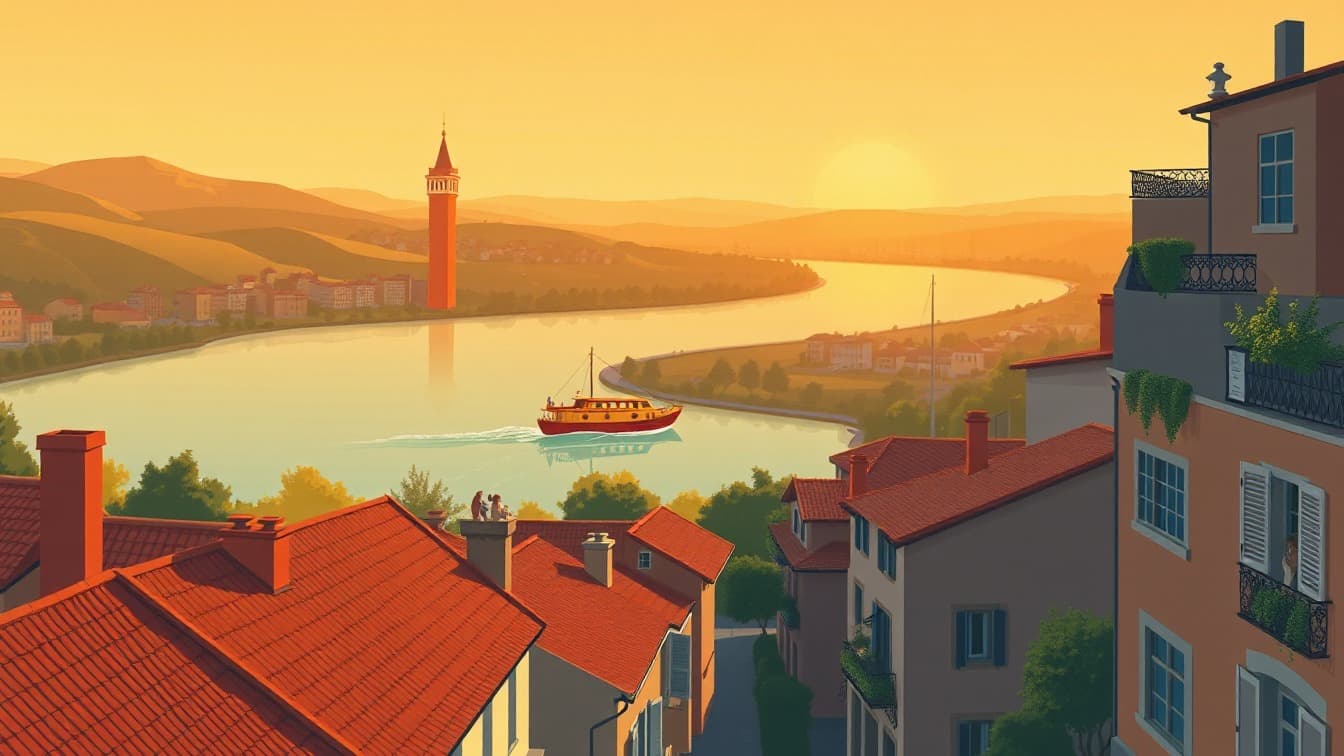 Illustriertes Plakat: Denkmalroute auf dem Río Guadalquivir mit dem Kreuzfahrtschiff – Torre del Oro, Sevilla