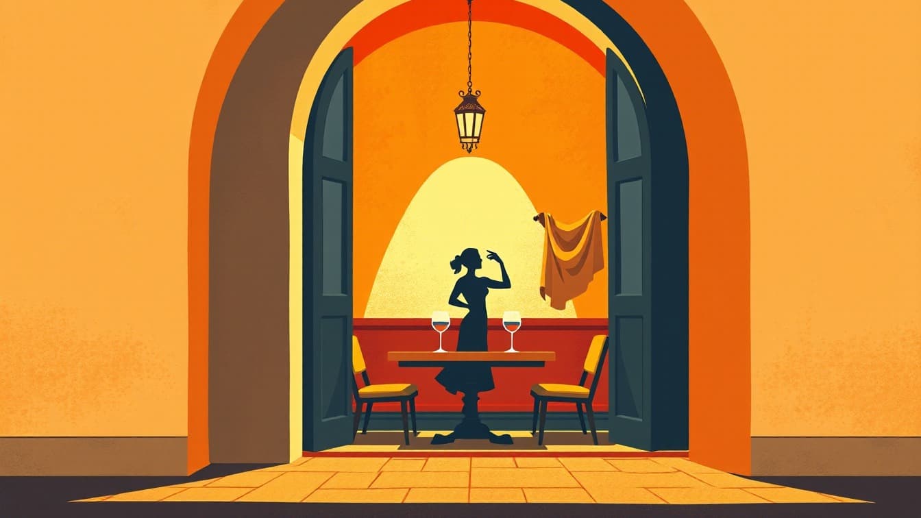Illustrated poster: Valencia: Flamenco Show La Bulería + Dinner at La Buleria Tablao Flamenco, Valencia