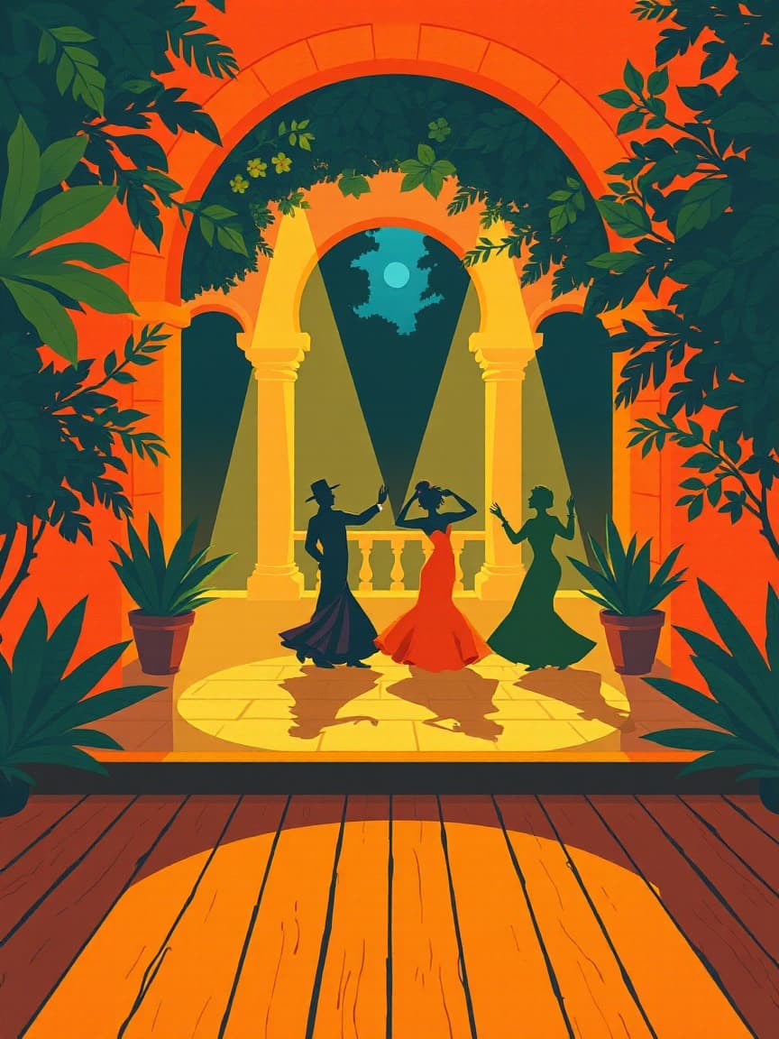 Illustriertes Plakat: Jardines de Zoraya Granada: Flamenco-Show – Jardines de Zoraya, Granada