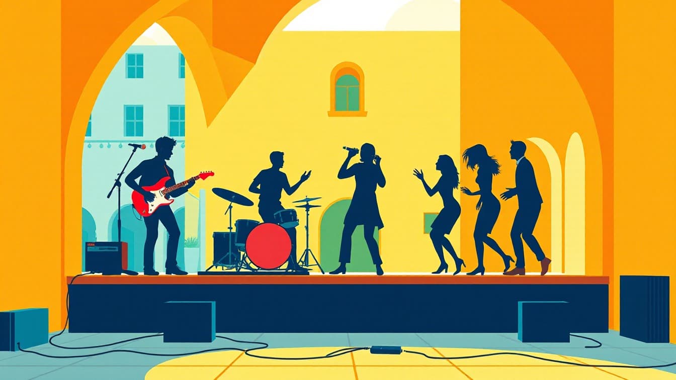 Cartel ilustrado: Campus Radio 3 con Arde Bogotá, Hoonine, Sistema Nervioso, joseluis y LA PATRI (Patio del antiguo CIM) en Cartagena