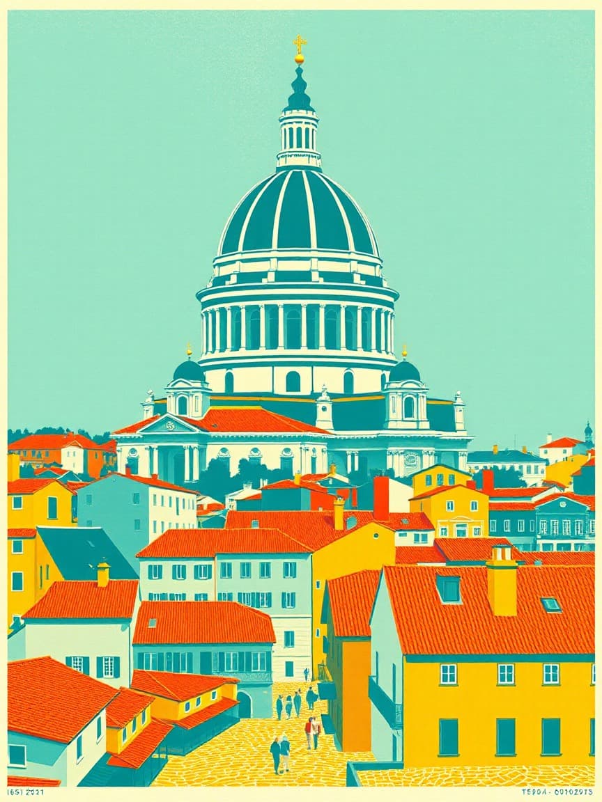 Cartel ilustrado: Brunch Real a los pies de La Catedral de La Almudena en Café de La Galería (Calle de Bailén), Madrid