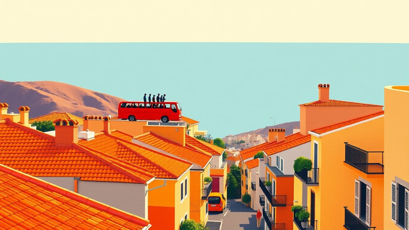 Illustriertes Plakat: Autobús Hop-on Hop-off Málaga – Autobús Hop-on Hop-off Málaga