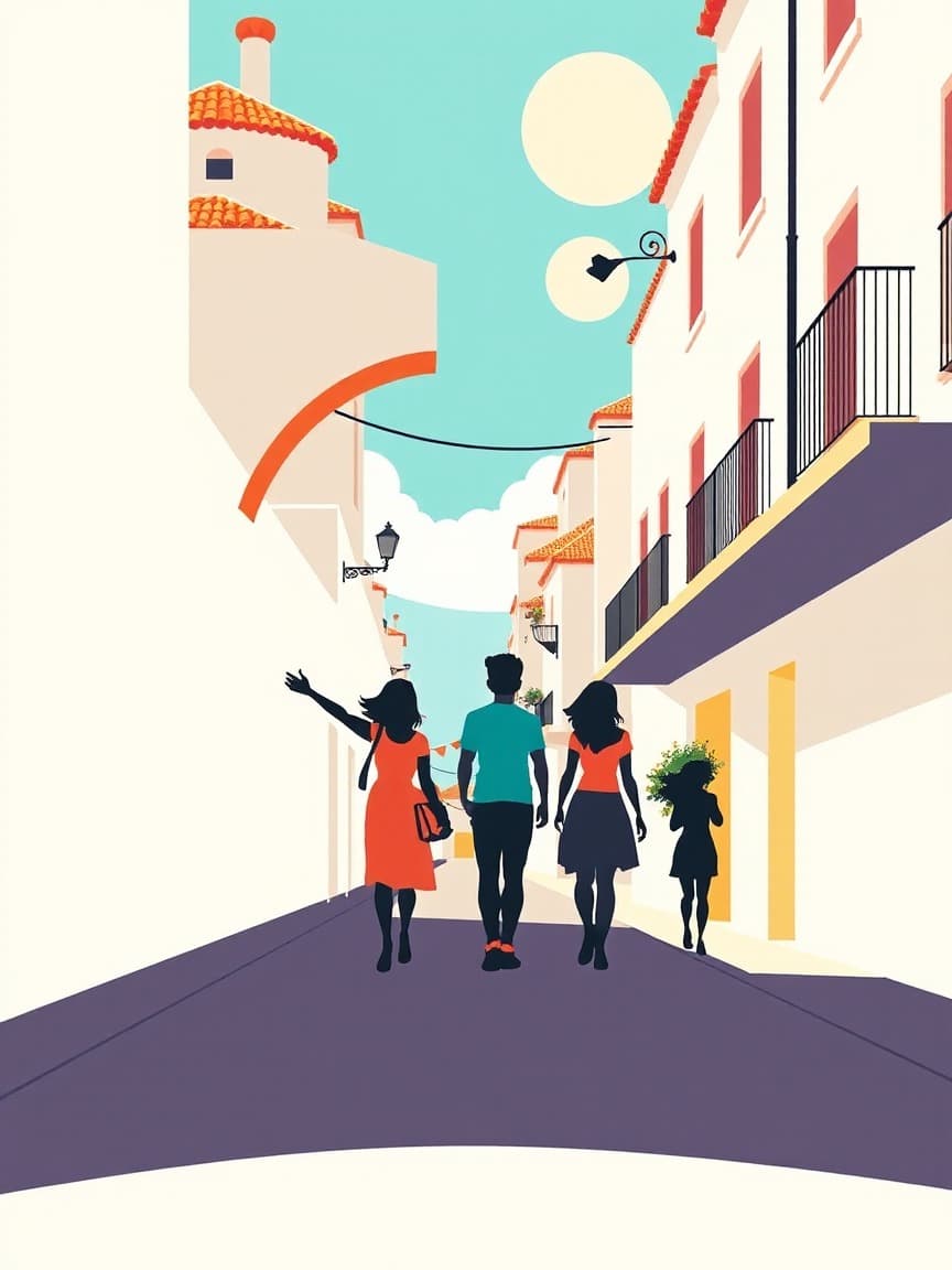 Illustriertes Plakat: Spiel durch die Straßen von Málaga: Magic Portal – Calle Ángel Ganivet, Málaga